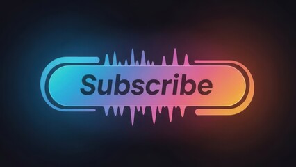 Vibrant neon "Subscribe" button with sound wave graphics on a dark background, inviting digital engagement for online content.