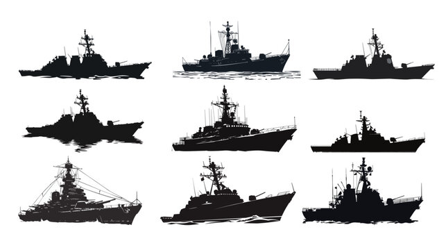 Black silhouette of a warship, military naval vessel battleship vector icon