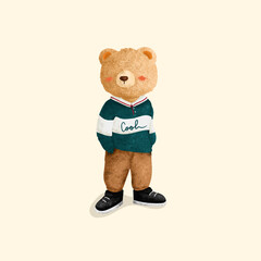 Cute Hand Drawn Bear Character in Striped Sweater