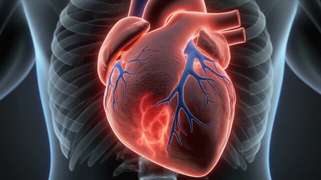 Human body anatomy with heart pumping blood through chambers