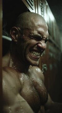 Homem Suando com Suor Pingando Expressando Raiva e Furia em Momento Intenso de Emocoes Negativas e Tensao Extrema