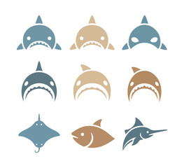 Stylized marine animal silhouettes on black background