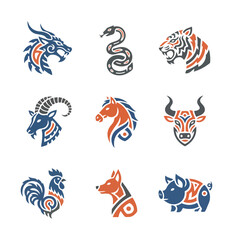 Stylized zodiac animal icons vector set for design projects