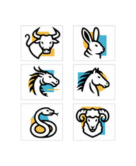 Stylized zodiac animal icons vector set