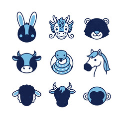 Stylized zodiac animal faces illustration for design projects