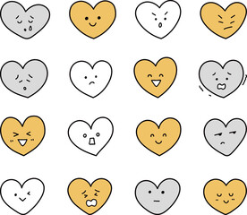 色々な表情のハートセット単色