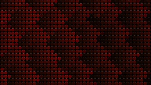 A dark grid of small circles covered by shifting, blocky shadows and deep red highlights, creating an abstract "checkered" or square-like movement across the dark surface.