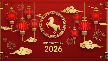 chinese new year 2026 horse zodiac red lanterns decorations