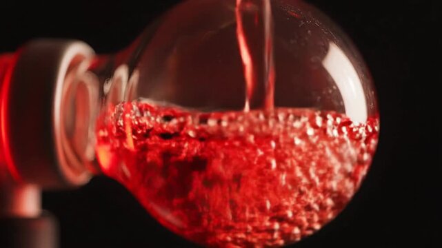 Red Liquid Boiling and Expanding Inside Sprinkler Glass Bulb