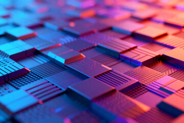 Abstract 3D Tech Grid with Neon Lighting