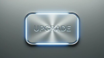 Futuristic upgrade button concept with glowing neon frame for digital interfaces