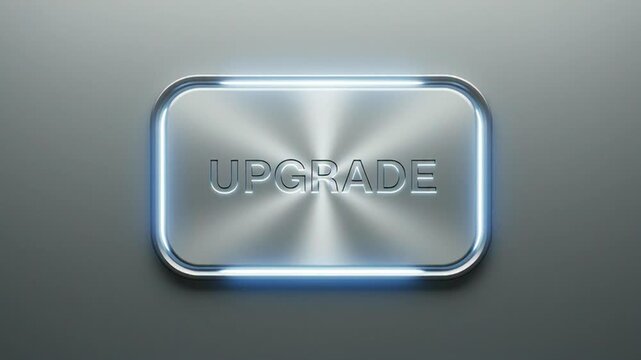 Futuristic upgrade button concept with glowing neon frame for digital interfaces