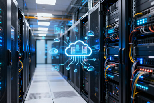 Data Center with Cloud Computing and Network Infrastructure - Powered by Adobe
