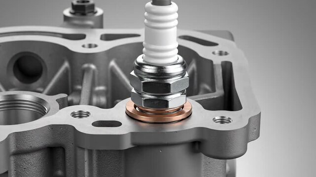 Cutaway Technical Animation of Spark Plug Screwing into Engine