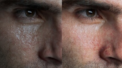 Obraz premium before-after men heavy sweat buildup, athlete skin vs clean refreshed skin