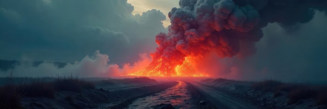 Intriguing steam rises from a dark, unknown source, hinting at hidden heat and an unexplained warmth The air shimmers with unseen energy, promising both danger and allure , unseen, volcano