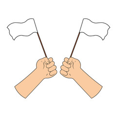 Hands Holding a Surrender Flag.