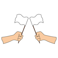 Hands Holding a Surrender Flag.