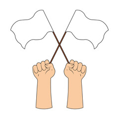 Hands Holding a Surrender Flag.