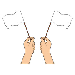 Hands Holding a Surrender Flag.