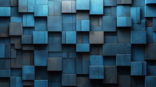 Abstract composition of blue metallic cubes