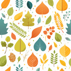 Seamless autumn leaf pattern background design with vibrant fall foliage, natural botanical elements, and diverse colorful leaves for seasonal decor and textile prints