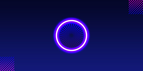 Trendy futuristic  background minimalist cybernetic glowing ring template. Blue neon lights with bright circle frame of light. Vector Illustration. EPS 10.