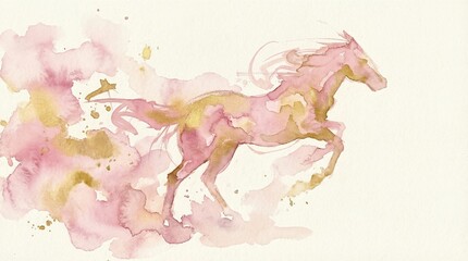 Pink and gold watercolor horse artwork for Chinese New Year, Lunar New Year 2026, year of horse, calendar, greeting card, or invitation design.