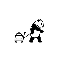 Vector icons Cute Panda Character Pulling a Shopping Cart with a Box. EPS Editable