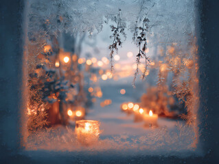 Winter Window Frost Candlelight Warmth Christmas Holiday Ambiance