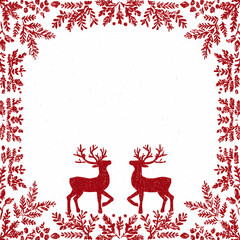 Festive Christmas Frame with Red Reindeer and Foliage Holiday Season Texture