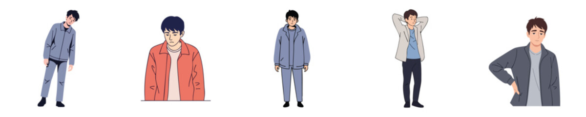 Obraz premium Simple Casual Men Poses Flat Vector Character Illustration Set
