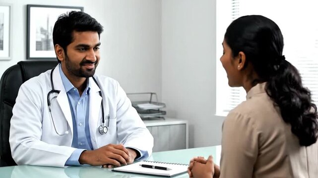 Indian Doctor Consulting Patient In Clinic