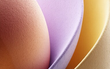 Abstract layered shapes in soft colors with textured surfaces in studio lighting
