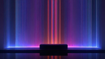 Abstract light display vertical beams and illuminated stage for presentations