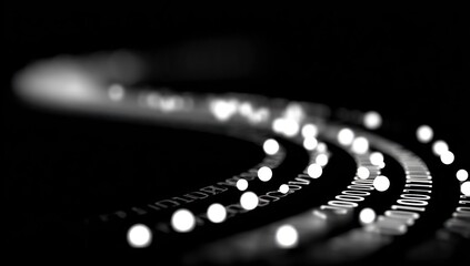 Abstract light trails with binary code representing data transmission