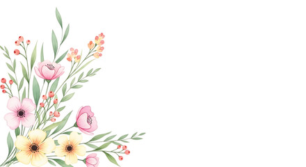 Watercolor Floral Arrangement with Pink and Yellow Flowers and Greenery graphic design isolated on a transparent background