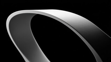 Abstract minimalist design of curved white ribbon against black background