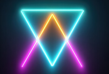 Abstract neon triangles against dark backdrop modern graphic design element