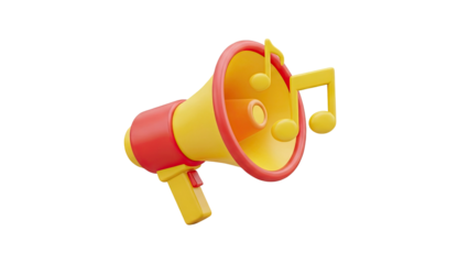 3D Icon: Yellow & Red Megaphone with Music Notes