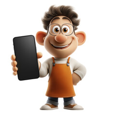 Cheerful 3d Service Character Shows Empty Smartphone for Promotion