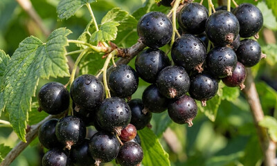 Ripe Blackcurrants Hanging On Branch