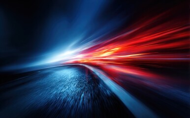 Abstract red and blue light trails creating a dynamic motion blur effect