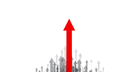 Red Arrow Leading A Group Of Gray Arrows Upwards Against Black growth success isolated on a transparent background