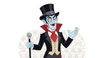 Fototapeta premium Cartoon vampire with top hat and monocle, fancy attire, playful antique style