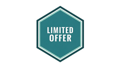 Teal hexagonal badge graphic with white and light blue borders announcing a limited offer sale event