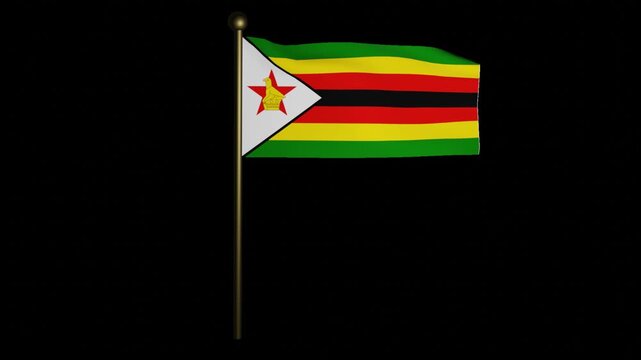 Zimbabwe flag waving animation stock video with transparent background
