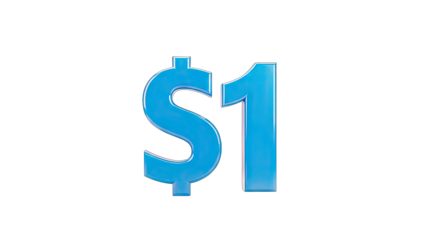 3D Blue 3D Dollar Sign with Number 1 on transparent background