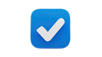 3D Blue Check Mark Icon on transparent background