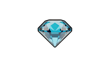 3D Blue Diamond Gemstone with Facets on transparent background